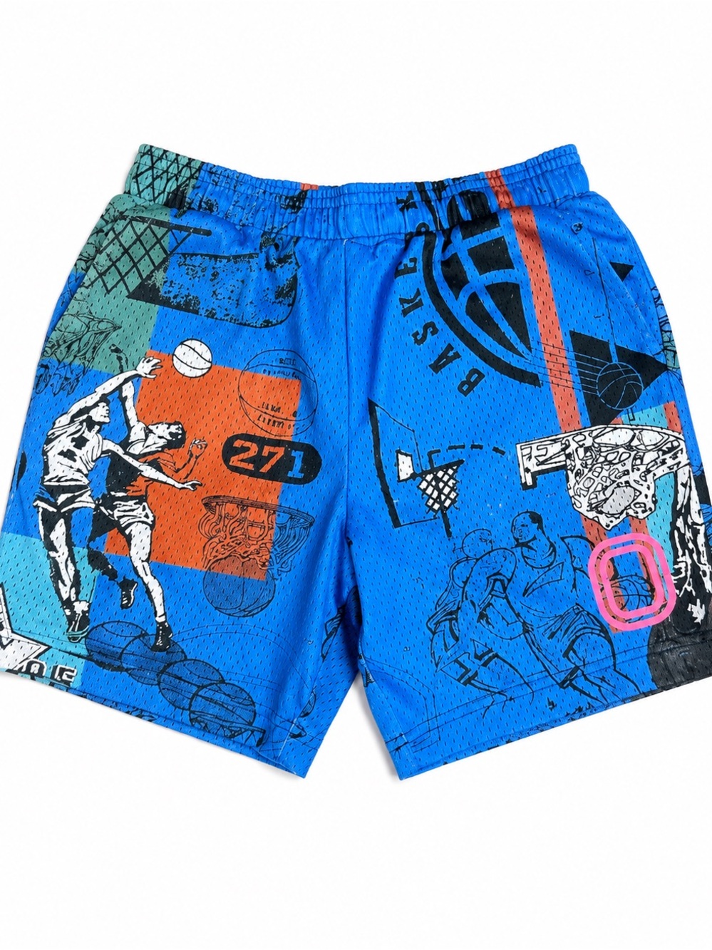 Overtime Youth Large Basketball Shorts – Blue Graphic Mesh